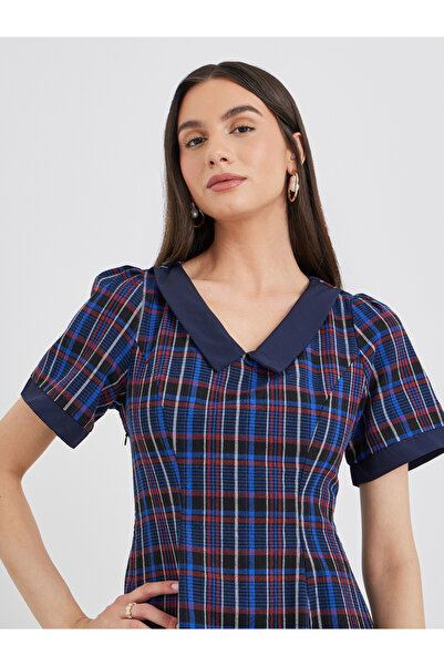 Take Two By Styli Checked Print V-Neck A-Line Maxi Dress