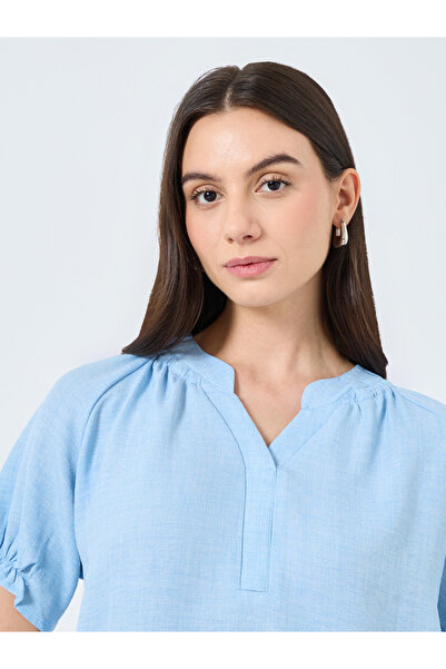Take Two By Styli Solid V-Neck Puff Sleeve Blouse