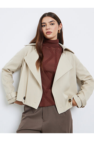 Styli Women Cream Boxy Fit Trench Jacket