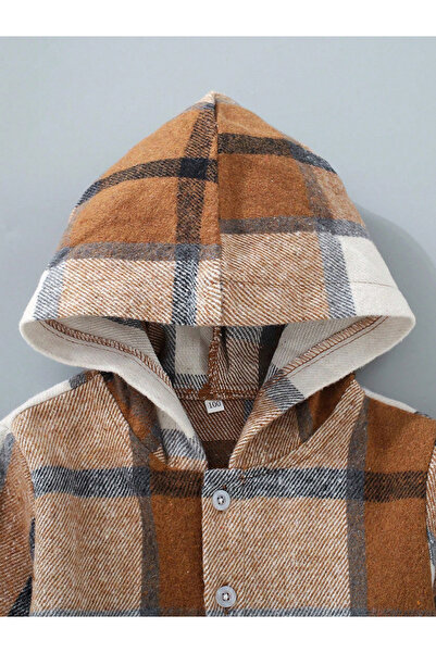 Take Two By Styli Boys Checked Hoodie Button Front Jacket