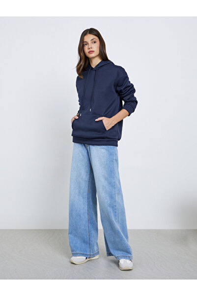 Take Two By Styli Navy Blue Floral Print Hoodie