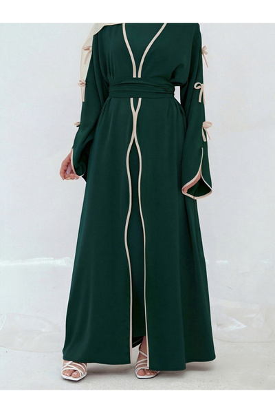 Take Two By Styli Bow Detail Open Front Abaya with Belt Set