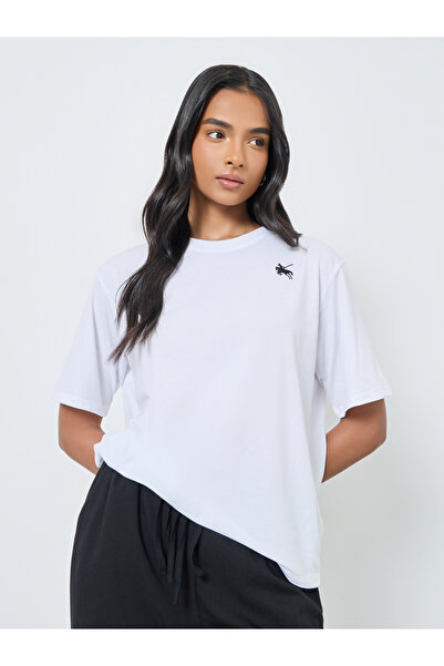 Take Two By Styli Women White Embroidered Cotton T-Shirt