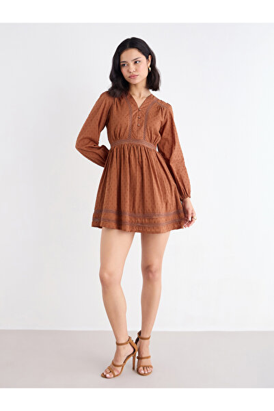 Styli Schiffli Detail Dobby Mini Dress
