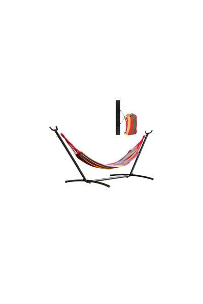 ART Hamac bumbac cu suport otel, husa, multicolor, dungi, 200×150 cm