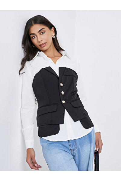 Styli Black Corset Style Shirt with Long Sleeves