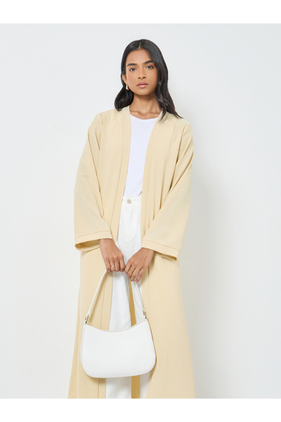 Take Two By Styli Women Cream Front Open Solid Kimono