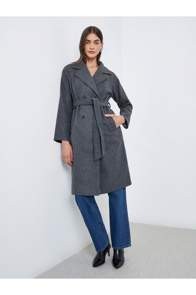 Styli Charcoal Regular Fit Knee-Length Coat