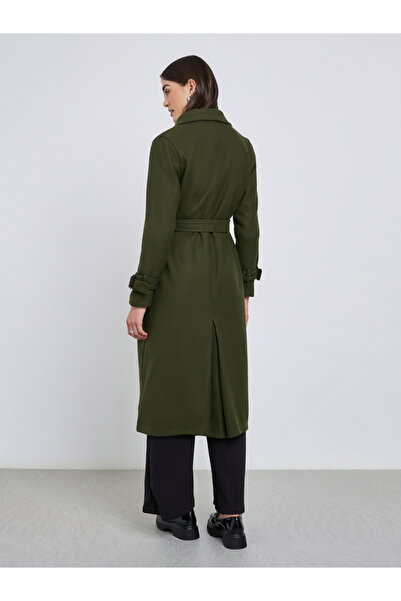 Styli Olive Regular Fit Wool Like Belted Coat
