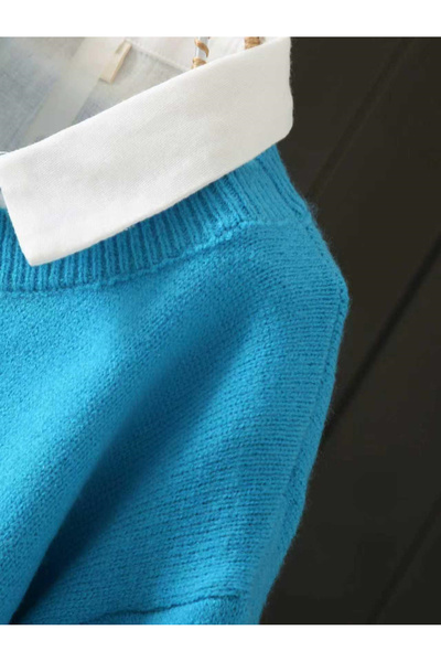 Take Two By Styli Plus Size Blue Solid Round Neck Knit Sweater