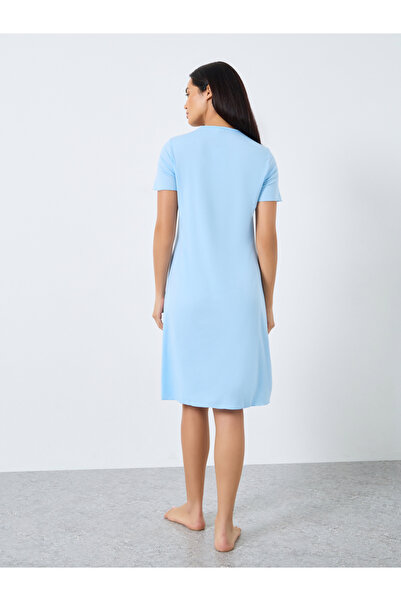 Take Two By Styli Light Blue Cotton Nightdress with Lace Trim