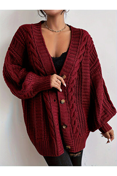 Take Two By Styli Plus Size Button Front Cable Knit Cardigan