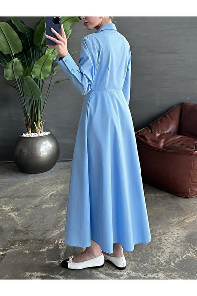 Take Two By Styli Solid Long Sleeve Button Shirt Midi Dress