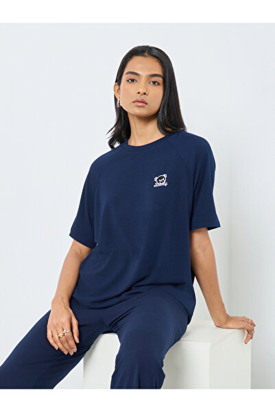 Take Two By Styli Navy Blue Embroidered T-Shirt