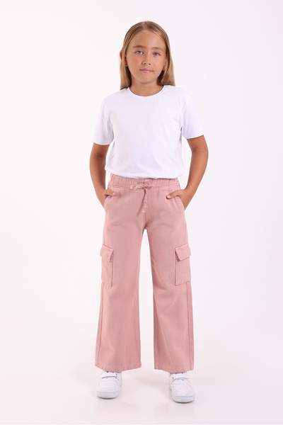 Pafim Girl's Wide Leg Pants with Elastic Waist and Side Pocket Detail, Ages 6-10