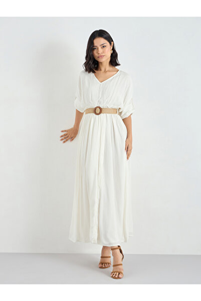 Styli White Belted Maxi Dress
