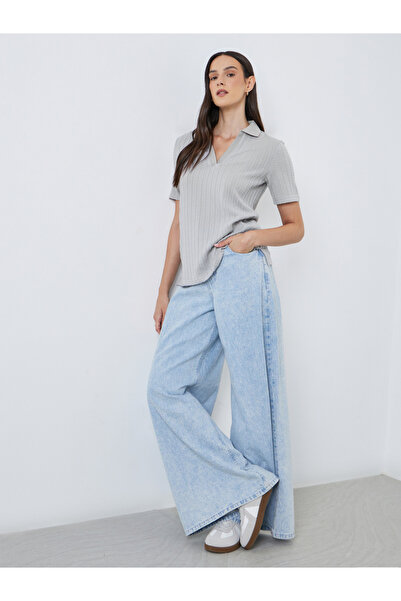 Styli Grey Knitted Relaxed Fit Polo T-Shirt