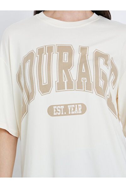 Take Two By Styli Beige Slogan Oversized T-Shirt