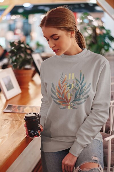 ArtYus Color Leaf Colorful Printed Crew Neck Sweatshirt