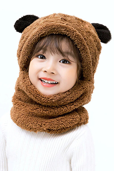 Leiste 7-10 Years Old Plush Panda Children's Beanie Teddy Bear Hooded Ear Windproof Beanie with Neck Collar