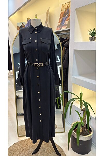 Nuss Silk Dress with Belt and Citcit Detail 2002 Black