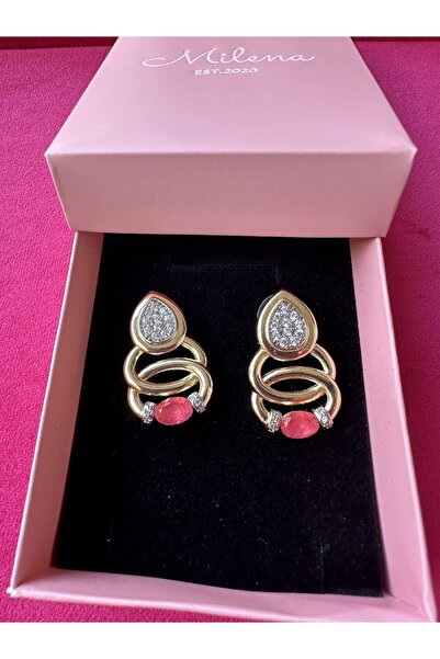 Milena Designer Store أقراط ميلينا إسطنبول ذات الأحجار الملونة الملفوفة على شكل قطرة