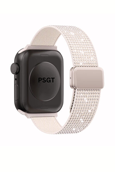 PSGT Lüks Sparkle Elmas Manyetik Kayış Apple Watch 1/2/3/4/5/6/se/7/8/9 38/40/41mm -S10(42MM) Kumaş Taşlı