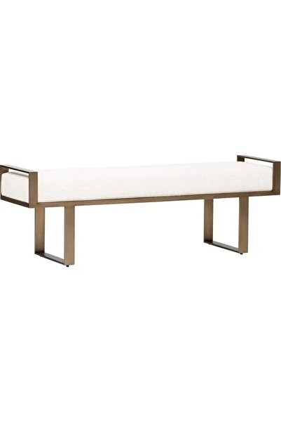 GN GEN AYDINLATMA Bello Özel Tasarım Kolçaklı Metal Ayak Beyaz Minder Dekoratif Puf Bench
