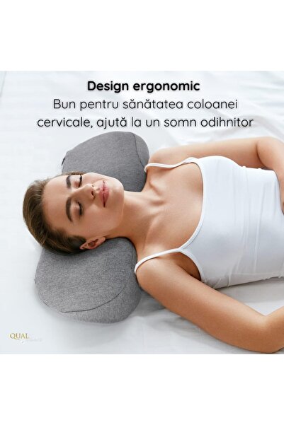 QUAL BRAND Memory Foam Cervical Pillow QUAL BRAND®, Ergonomic Contour, Breathable Material, Gray, 50x18x9.5 cm