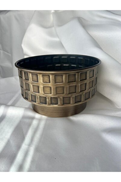 Nera Garden Dekoratif Aranjman Saksı Kare Desenli - Vazo - Bakır Görünüm - 10×23 Cm