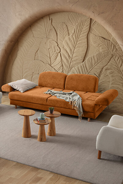 Eymense Aries Yataklı Sandıklı Koltuk Takımı 3+1 Turuncu