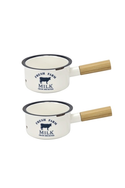 Culinaro Σετ 2 πορσελάνινα μπολ με λαβή από Μπαμπού για σερβίρισμα HAPPY FARM...