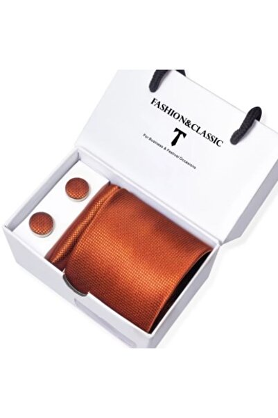 KESNUP Set cutie cadou cu cravată, batistă și 2 butoni, portocaliu