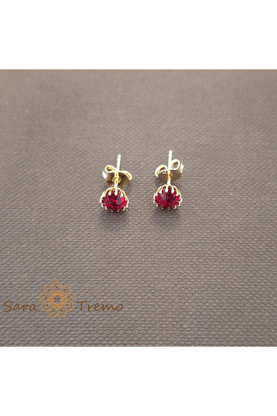 saratremo Regina Rubini Mini Earrings – Red Crystals, 18K Gold Plated, Brazil