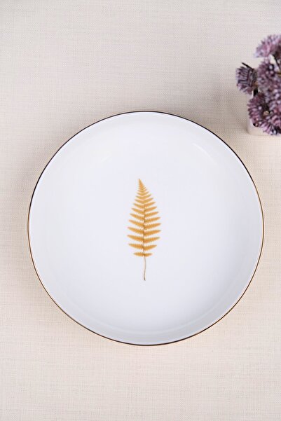 tabakevi Tabak Evi Porcelain Natura Fern Gold Gilded Deep Plate 18.50cm Set of 6