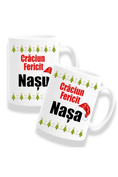 OEM Set 2 căni personalizate de Crăciun pentru nași cu mesajul „Crăciun feric...