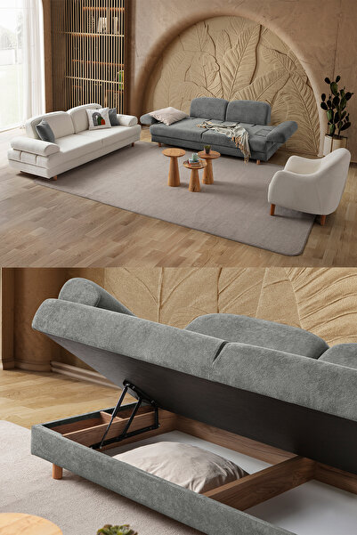 Eymense Aries Yataklı Sandıklı Koltuk Takımı 3+3+1 Antrasit