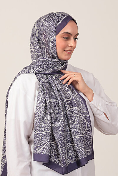 ipekistanbul Şal din mătase de bumbac - Motiv iarbă - Violet