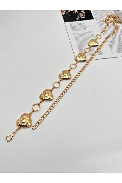 MODAM HİFA Heart Figured Chain Belt Women's Belt Dress Belt Waist Belt Body Belt Shirt Belt