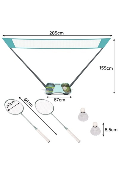 KESNUP Set de badminton cu 2 palete, 2 volane, fileu, 2 suporturi, Albastru / Alb / Negru