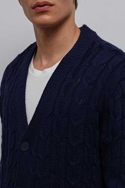 Antioch Navy Blue Hair Braided Textured Men's Cardigan