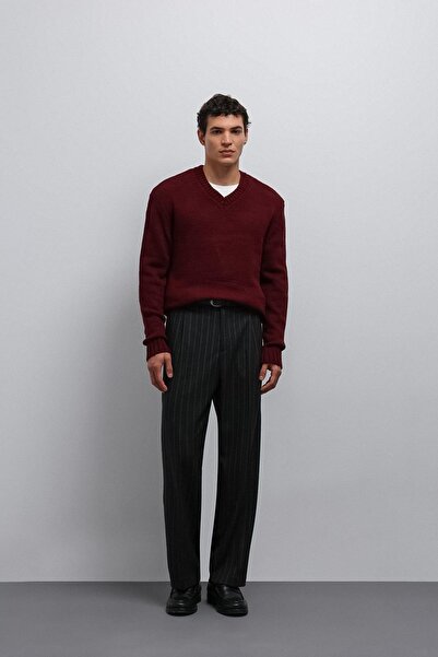 Antioch Burgundy Textured V-Neck Men's Sweater