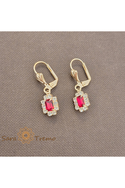 saratremo Queen Rubini Earrings – Red Crystals 18K Gold Plated Brazil