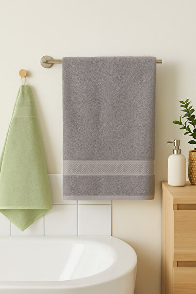 KAYABEY HOME Gray Color Luxury Bath Towel – High Water Absorbent Extra Soft Thick with Border 70X140 cm