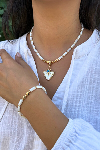 Suerte Accessories Handmade Steel-Tipped Natural Stone Special Design Necklace and Bracelet Dual Combination