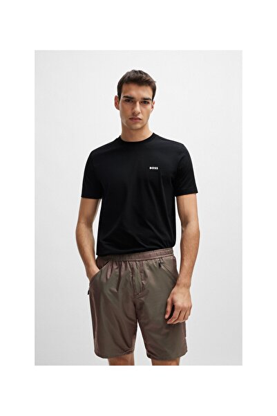 BOSS Kontrast logolu esnek pamuklu normal kesim tişört