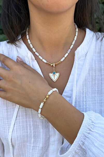 Suerte Accessories Handmade Steel-Tipped Natural Stone Special Design Necklace and Bracelet Dual Combination