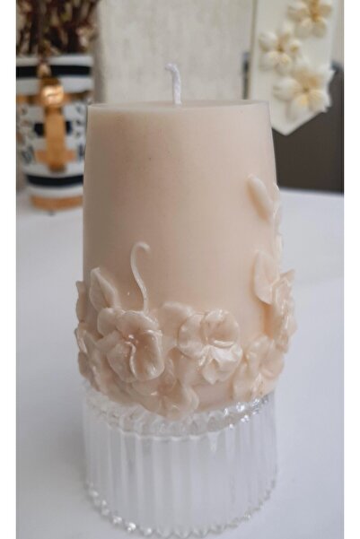 ArtINA esmaraldchic Lumanare de lux parfumata cu scortisoara, sidefat, decor de flori, cadouri handmade,