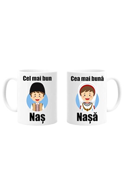OEM Set 2 căni personalizate pentru nași cu mesajul: „Cel mai bun naș, cea ma...