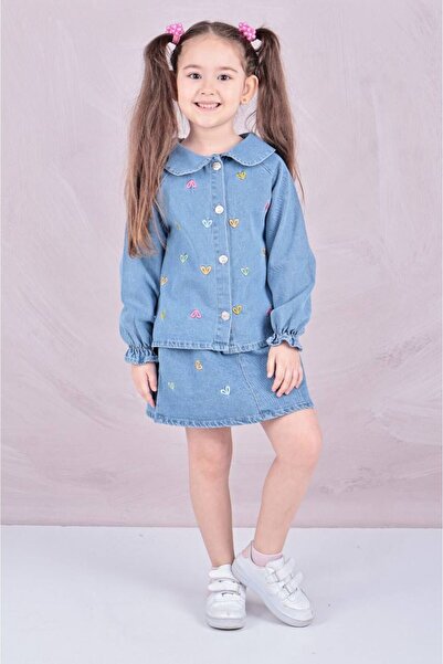 STEEL BABY 2'Lİ KALP NAKIŞ İŞLEMELİ KOT TAKIM